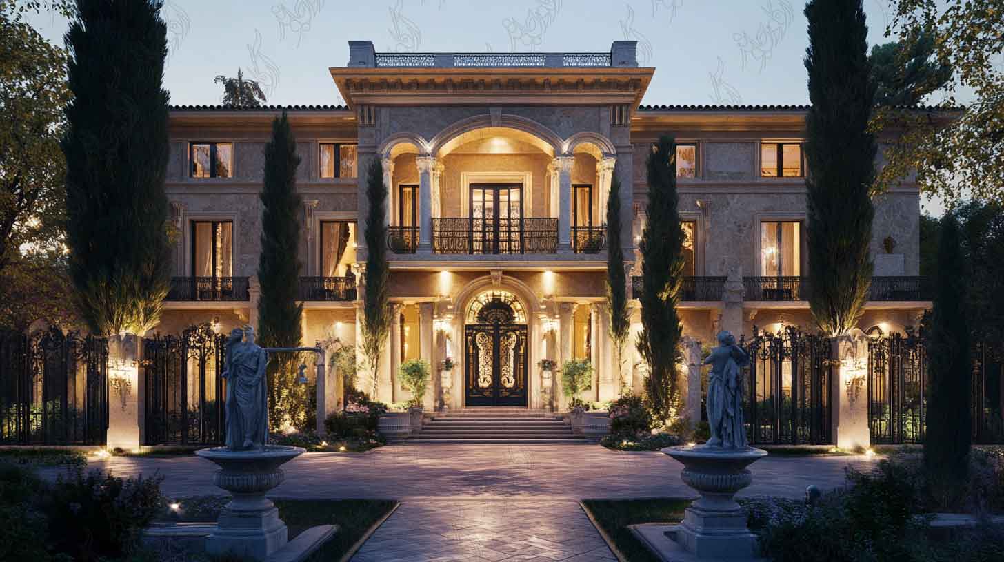 معماری ویلای کلاسیک و طراحی نمای ساختمان ویلایی