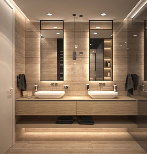 با توجه به نیازها و سلیقه شخصی خودتان یک سرویس و حمام مناسب با نورپردازی اصولی طراحی کنید