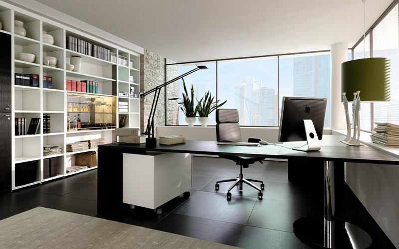 با کم از قفسه ها و کشوهای خاص ذخیره سازی در طراحی اتاق کار را بهتر کنید